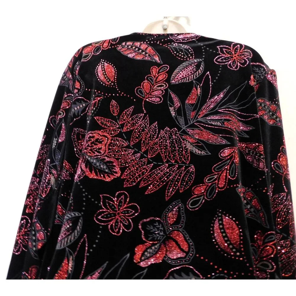 Notations Glittery Jacket XL Black Red Sparkling Floral Print Attached Tank - Picture 8 of 9